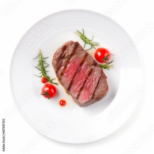 Grilled beef meat entrecote fillet served with tomatoes, Generative ai