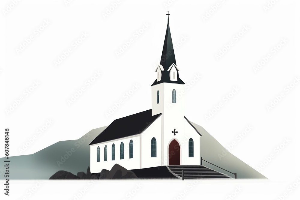 The illustration of the church in iceland, AI contents by Midjourney