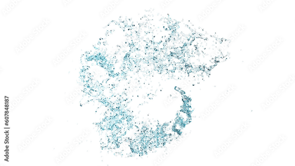 Fototapeta premium 3d water splash transparent, clear blue water scattered around isolated. 3d render illustration