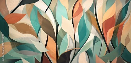 Abstract wallpaper with leaves, contemporary art, generative ai