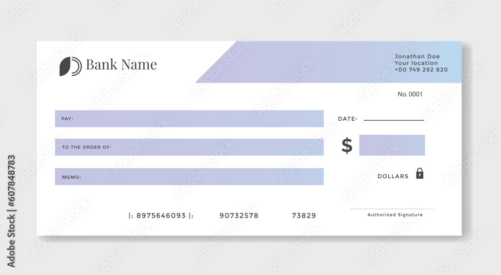 Blank template of the bank check isolated. Check, Cheque template. Vector stock Blank template of the bank check isolated. Check, Cheque template. Vector stock
