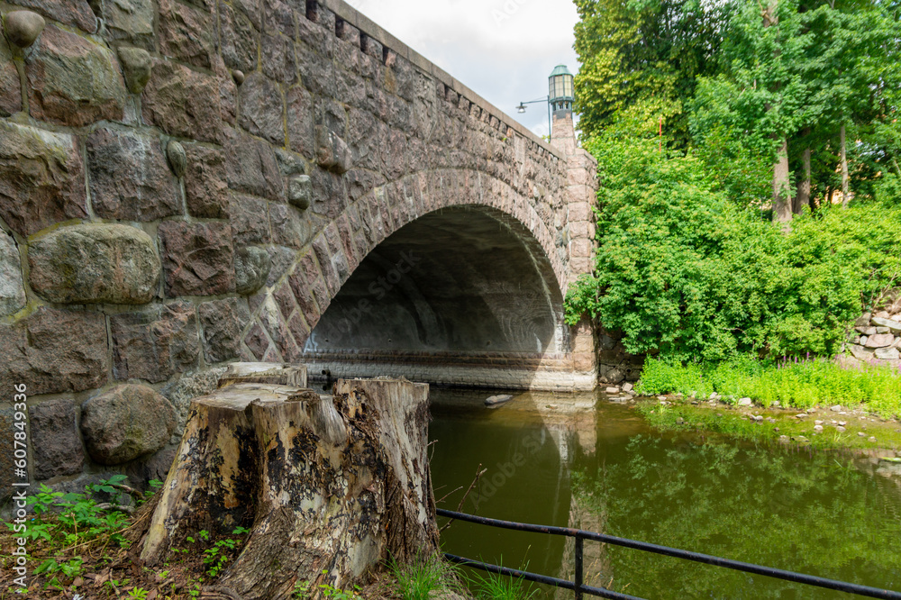 Old medieval stone bridge in Nyköping, Sweden.