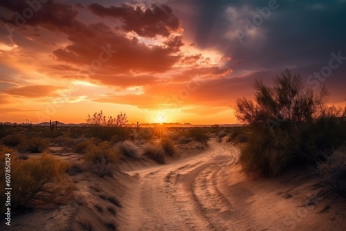 desert sunset, with dramatic sky and vibrant colors, created with generative ai