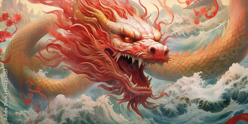 Year of the dragon banner art. Generative AI illustration