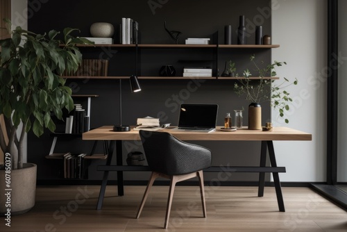 a minimalist home office  with sleek furniture and simple decor  created with generative ai