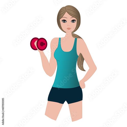 Athletic Woman Doing Exercise With Dumbbells. Healthy lifestyle. Vector Illustration of Beautiful Girl Doing Fitness