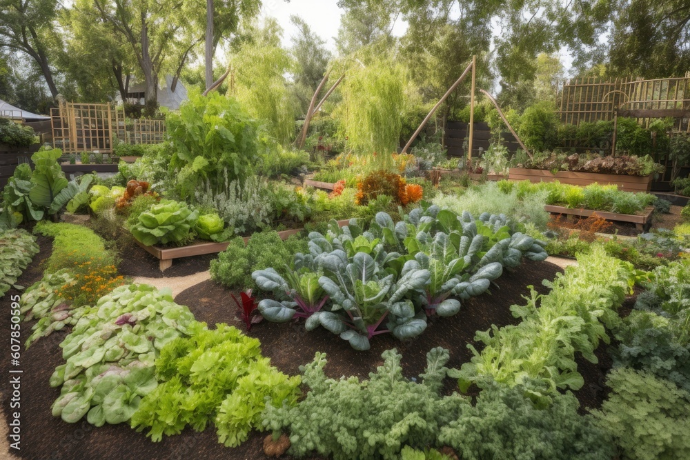 edible landscape with trees, herbs, and vegetables growing together, created with generative ai edible landscape with trees, herbs, and vegetables growing together, created with generative ai