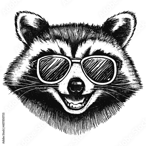 funny raccoon wearing sunglasses vector sketch