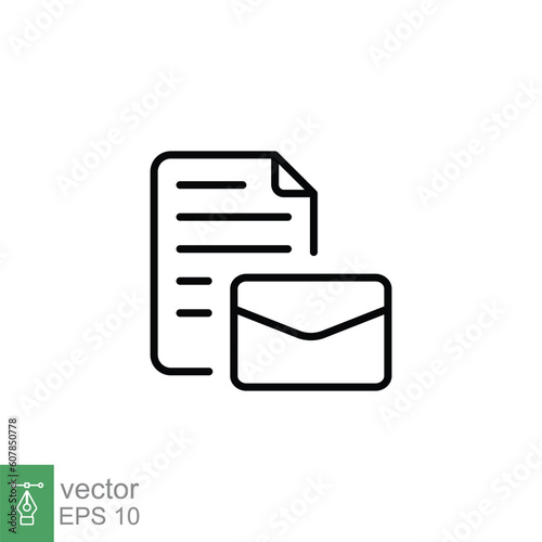 Assign e-mail icon. Simple outline style. Email, client, envelope mail, network, communication concept. Thin line symbol. Vector illustration isolated on white background. EPS 10.