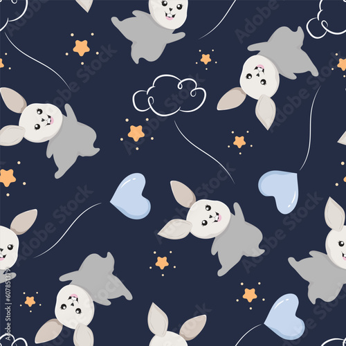 Vector cute bunny rabbit seamless pattern design for kid