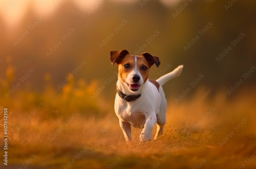 Jack Russell Terrier dog is walking in the park. Generative AI.