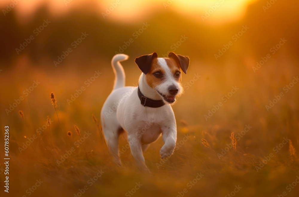 Jack Russell Terrier dog is walking outdoors. Generative AI.
