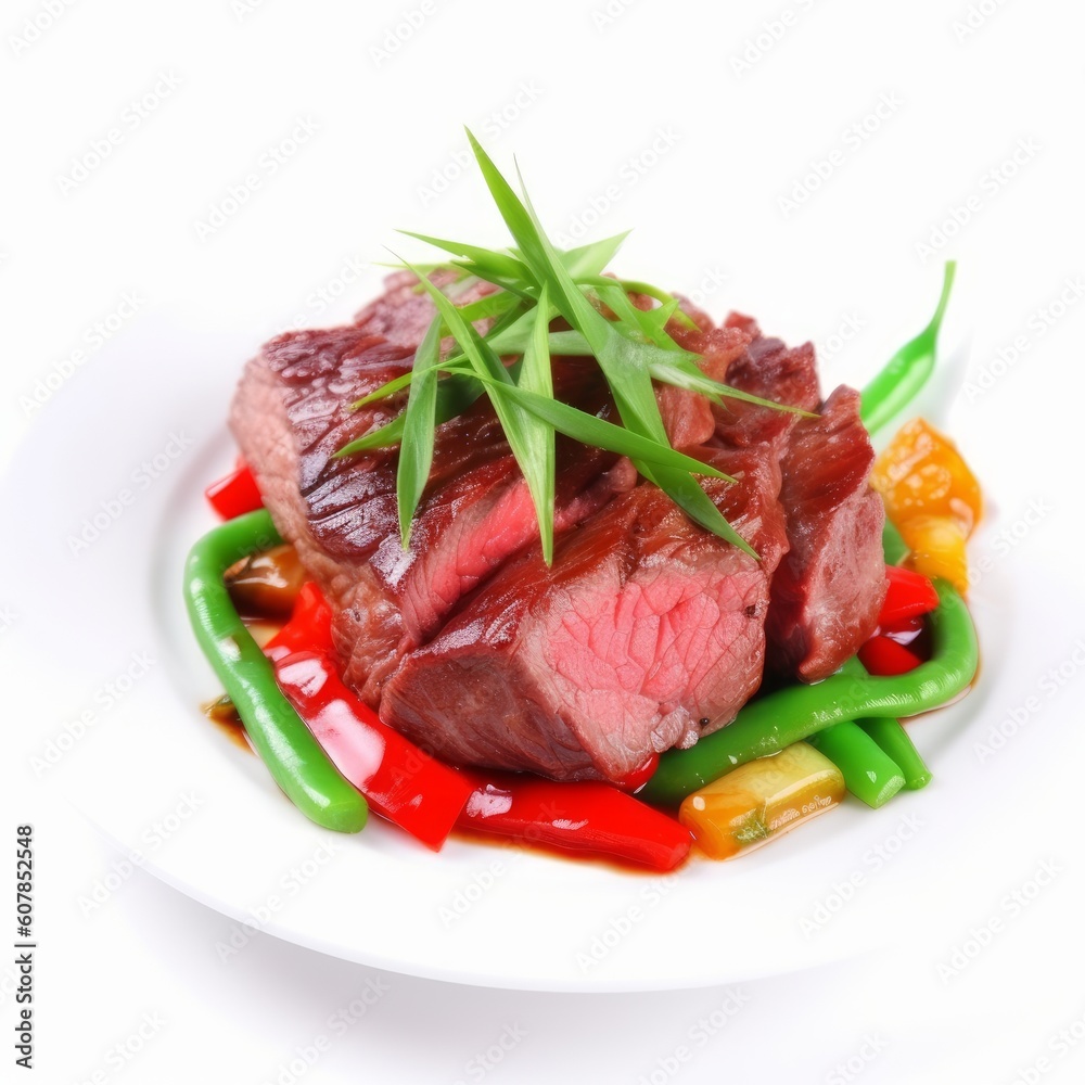 Fresh grilled red beef meat fillet with vegetables, Generative ai Fresh grilled red beef meat fillet with vegetables, Generative ai