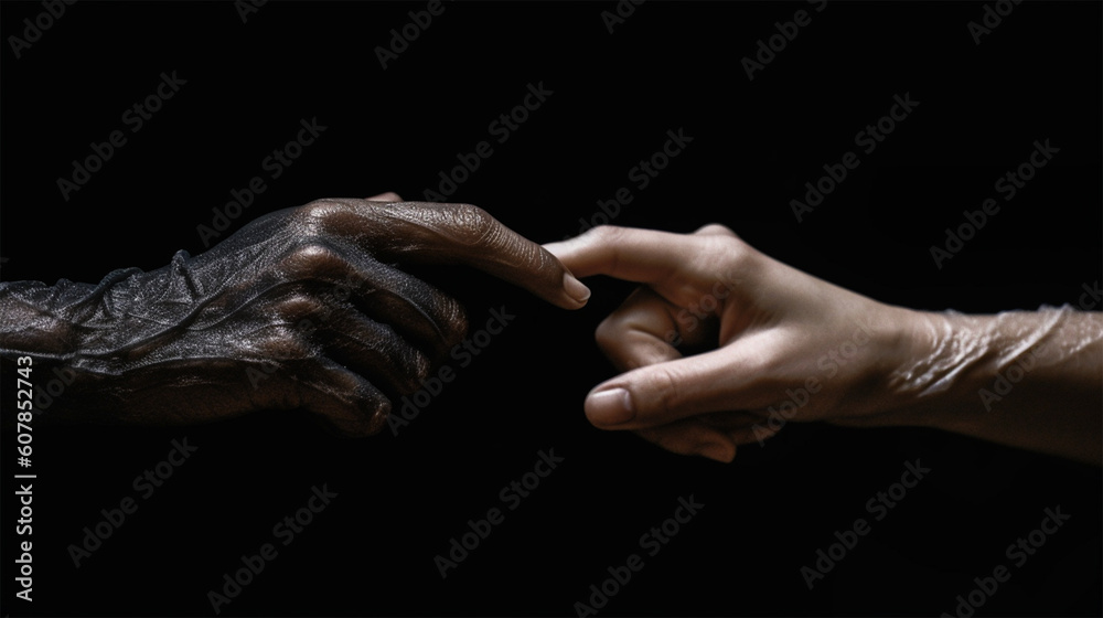 gentle touch of hands .feelings shown by hands on a black background. copyspace. Generative AI gentle touch of hands .feelings shown by hands on a black background. copyspace. Generative AI