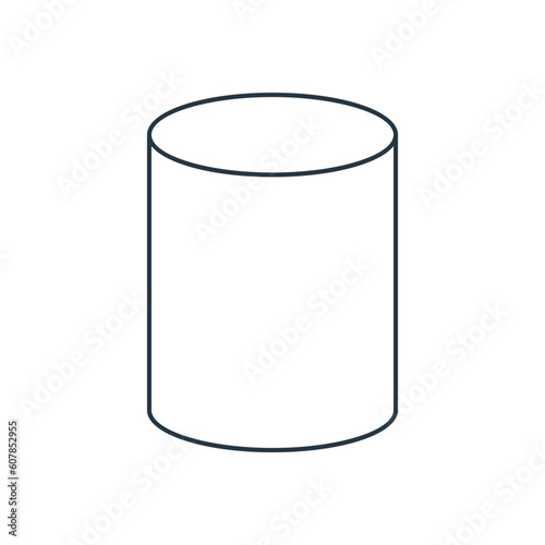 Vector black linear cylinder for game, icon, package design, logo, mobile, ui, web, education. Cylinder on a white background. Pedestal template for your design. Outline. Geometric figures.