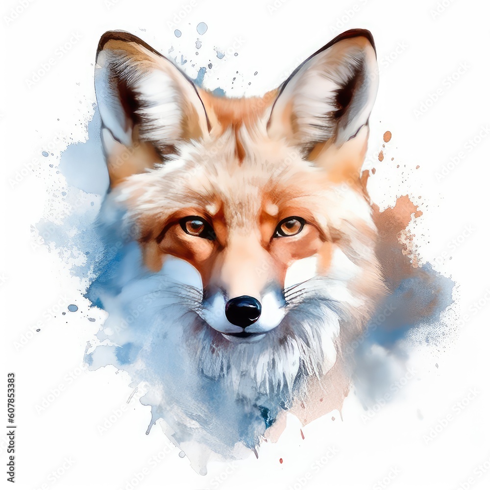Fox portrait on white background.