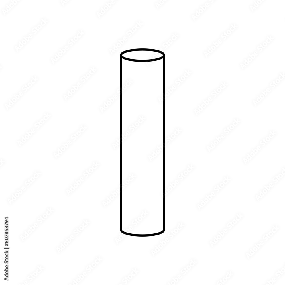 Vector black linear tube for game, icon, package design, logo, mobile, ui, web, education. Elongated cylinder on a white background. Geometric figures for your design. Outline. Vector black linear tube for game, icon, package design, logo, mobile, ui, web, education. Elongated cylinder on a white background. Geometric figures for your design. Outline.