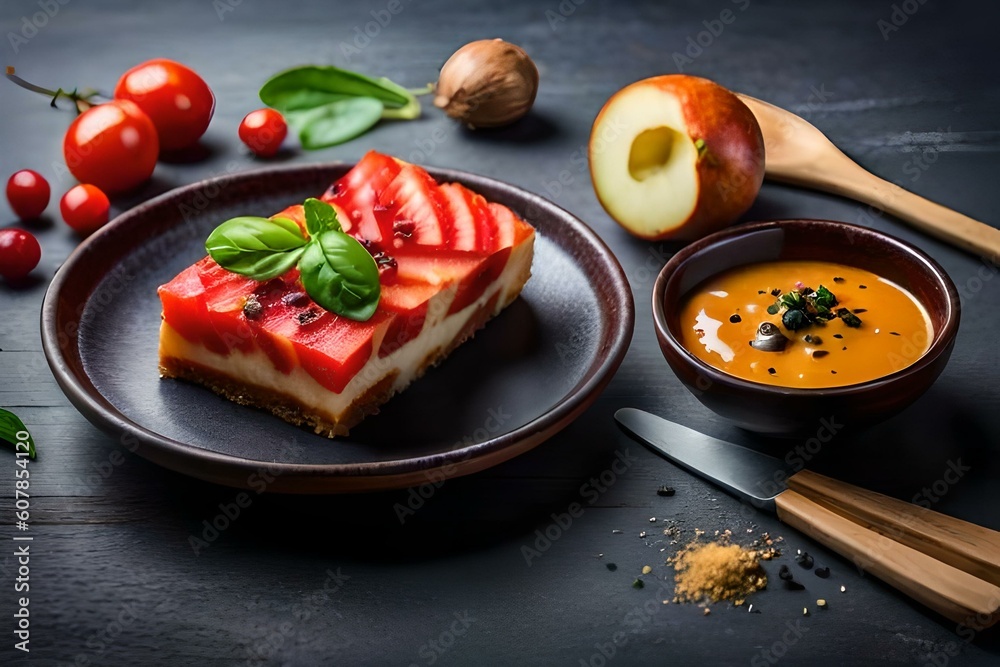 bruschetta with tomato sauce and basil by AI generating bruschetta with tomato sauce and basil by AI generating