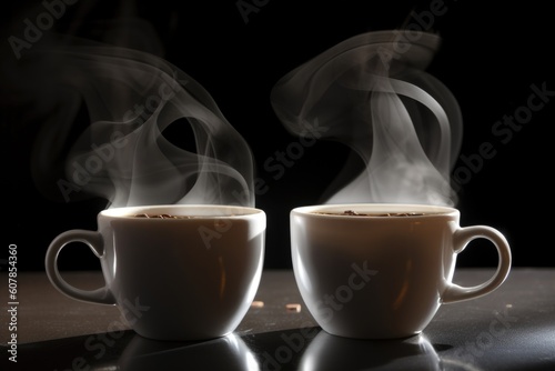 pair of coffee cups, filled to the brim with hot, steamy joe, created with generative ai