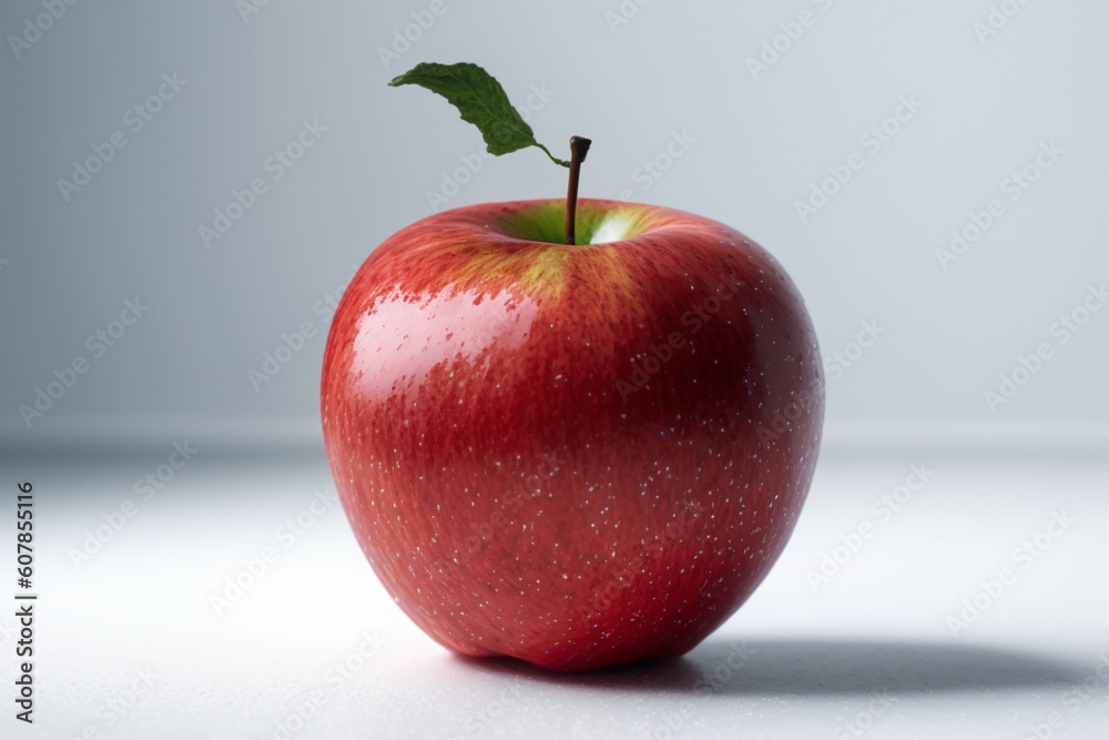 Red apple with leaf on a white background. created with generative AI Red apple with leaf on a white background. created with generative AI