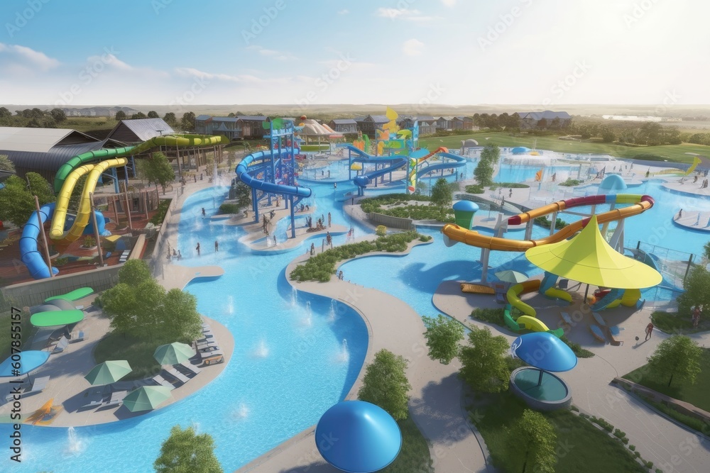 water park with endless slides, waves, and splash pads for the ultimate water park experience, created with generative ai