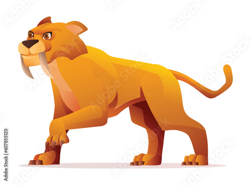 Saber tooth tiger cartoon illustration isolated on white background