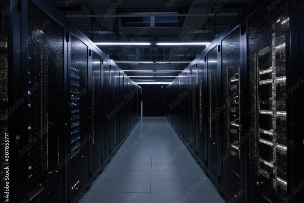 data center, with rows of servers and racks of equipment visible, created with generative ai data center, with rows of servers and racks of equipment visible, created with generative ai