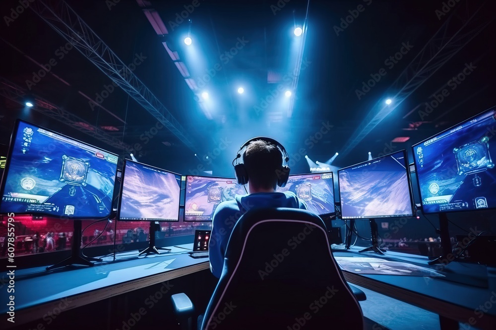 Gamer Events Image A gamer in an esports event playing video games in a tournament in a ...