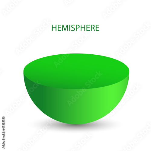 Vector hemisphere with gradients and shadow for game, icon, package design, logo, mobile, ui, web, education. 3D hemisphere on white background. Geometric figures for your design.
