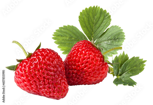 Strawberries with leaves. isolated. png file