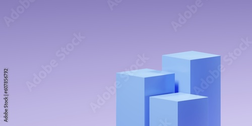 Blue podium on purple background. minimalist podium scene design. 3d Render