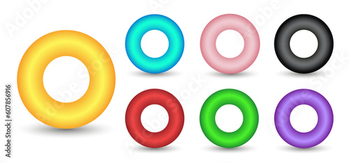 Vector torus set with gradients and shadow for game, icon, package design, logo, mobile, ui, web, education. 3d donut on a white background. Geometric figures for your design.