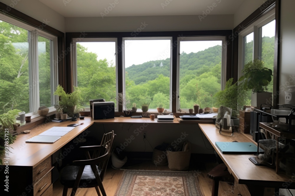 Fototapeta premium decluttered space with view of scenic natural setting, created with generative ai
