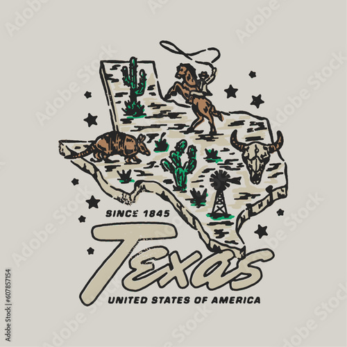 Texas State Outline Imagery and Landscape, Western Cowboy Vector Graphic, Stock Digital Download, Rodeo, Longhorn, Desert, Boots, Hat