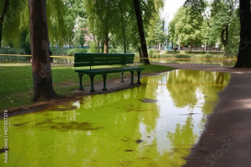 toxic spills in a public park, with the risk of exposure for unsuspecting visitors, created with generative ai