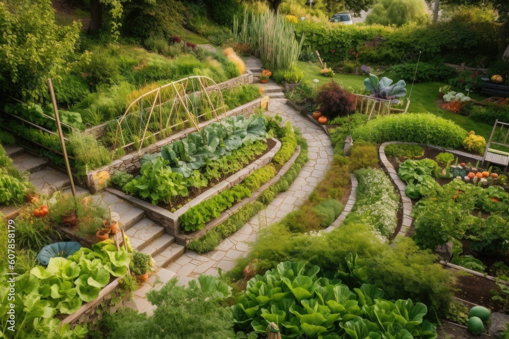 edible landscape with fruits, herbs, and vegetables growing in a variety of shapes and sizes, created with generative ai edible landscape with fruits, herbs, and vegetables growing in a variety of shapes and sizes, created with generative ai