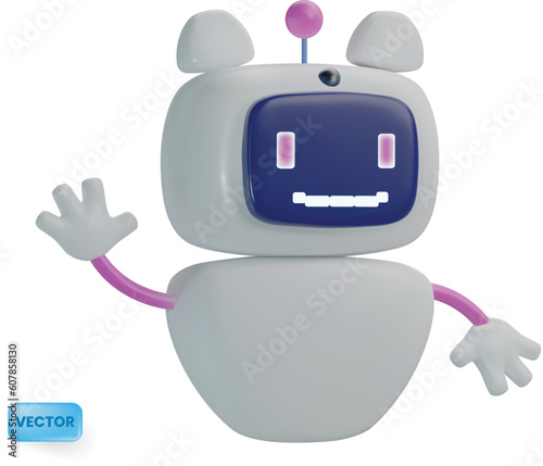 Cute winking smiling chat bot charachter, mascot for customer support service or AI servers. Vector  icon from 3d rendering isolated on white background. Modern style.
