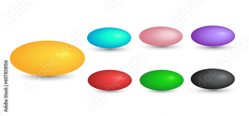 Set of vector ellipsoids with gradients and shadow for game, icon, package design, logo, mobile, ui, web, education. 3d ellipsoid on a white background. Geometric figures for your design.