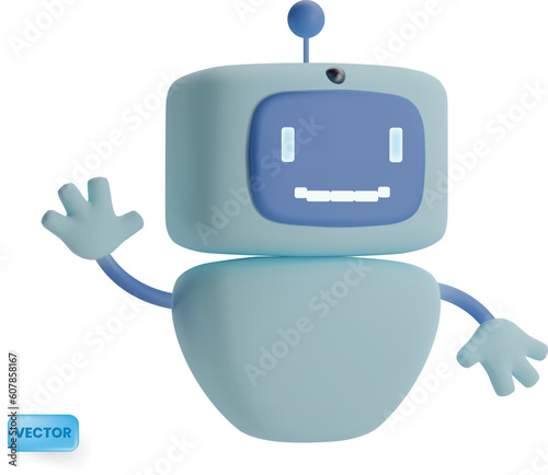 Friendly winking smiling chat bot charachter, mascot for customer support service or AI servers. Vector  icon from 3d rendering isolated on white background. Modern style.