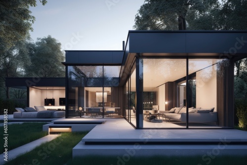 smart home with sleek  minimalist design and automated lighting and temperature settings  created with generative ai