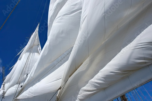close-up of sails, with the wind billowing them out, created with generative ai