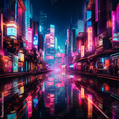 city at night  neon lights  futuristic     made with generative AI 