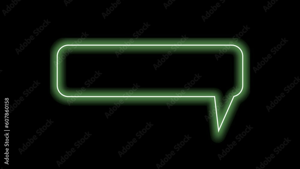 Neon green speech bubble on black background. Glowing blank chat bubble. Neon green speech bubble on black background. Glowing blank chat bubble.