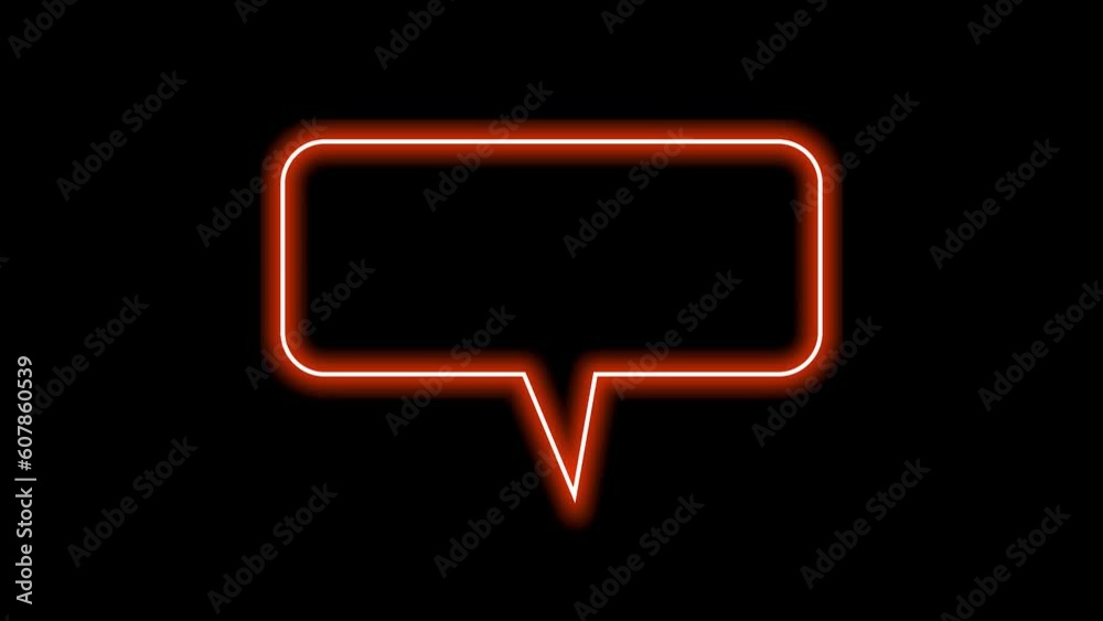 Neon red speech bubble on black background. Glowing blank chat bubble.