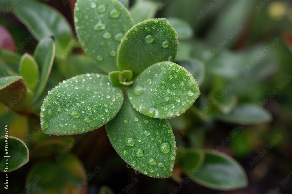 close-up of drought-tolerant and native plant with dew drops on the leaves, created with generative ai close-up of drought-tolerant and native plant with dew drops on the leaves, created with generative ai