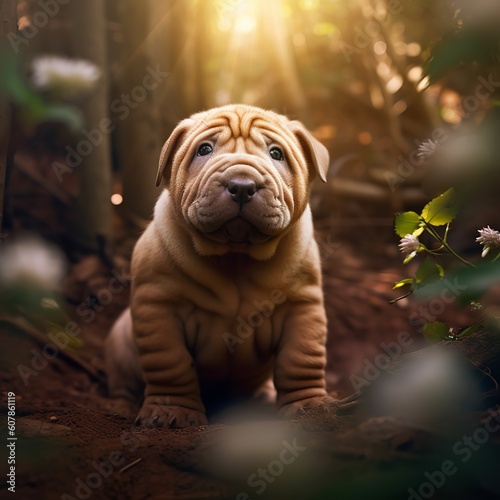 Innocent Shar Pei Puppy Curiously Exploring