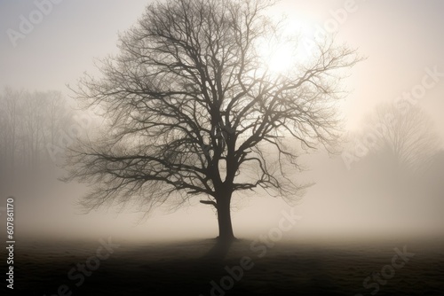 Eerie Shadow of a Tree on a Foggy Morning - AI Generated