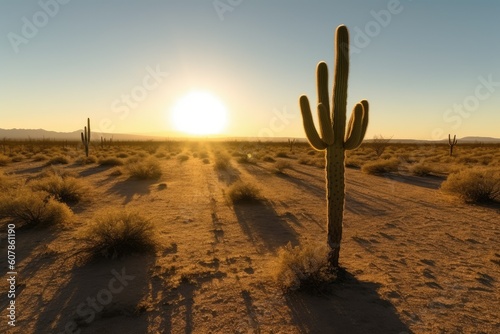 Desert Landscape with Cactus Shadow - AI Generated © dasom