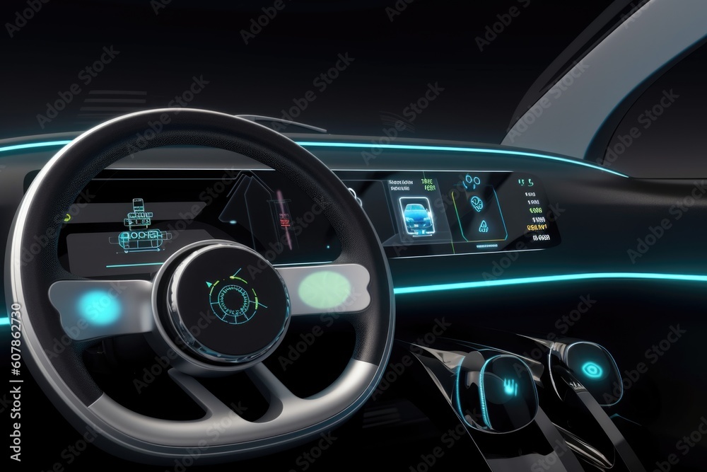 smartcar dashboard with digital displays, radar and gps, created with generative ai