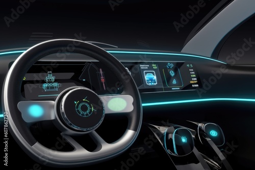 smartcar dashboard with digital displays, radar and gps, created with generative ai © altitudevisual